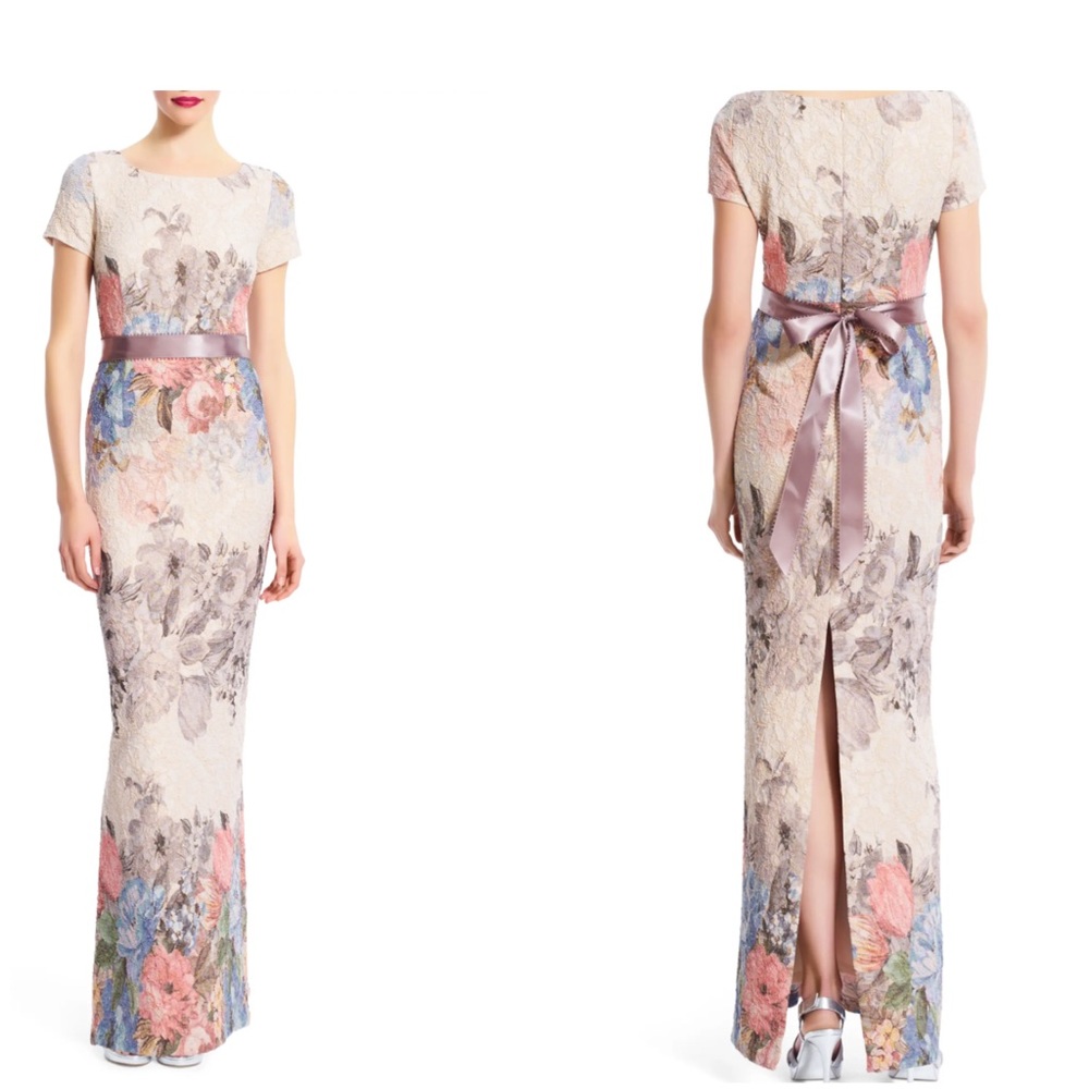 Adrianna Papell Jacquard Column Gown. S3 - Picture 13 of 17
